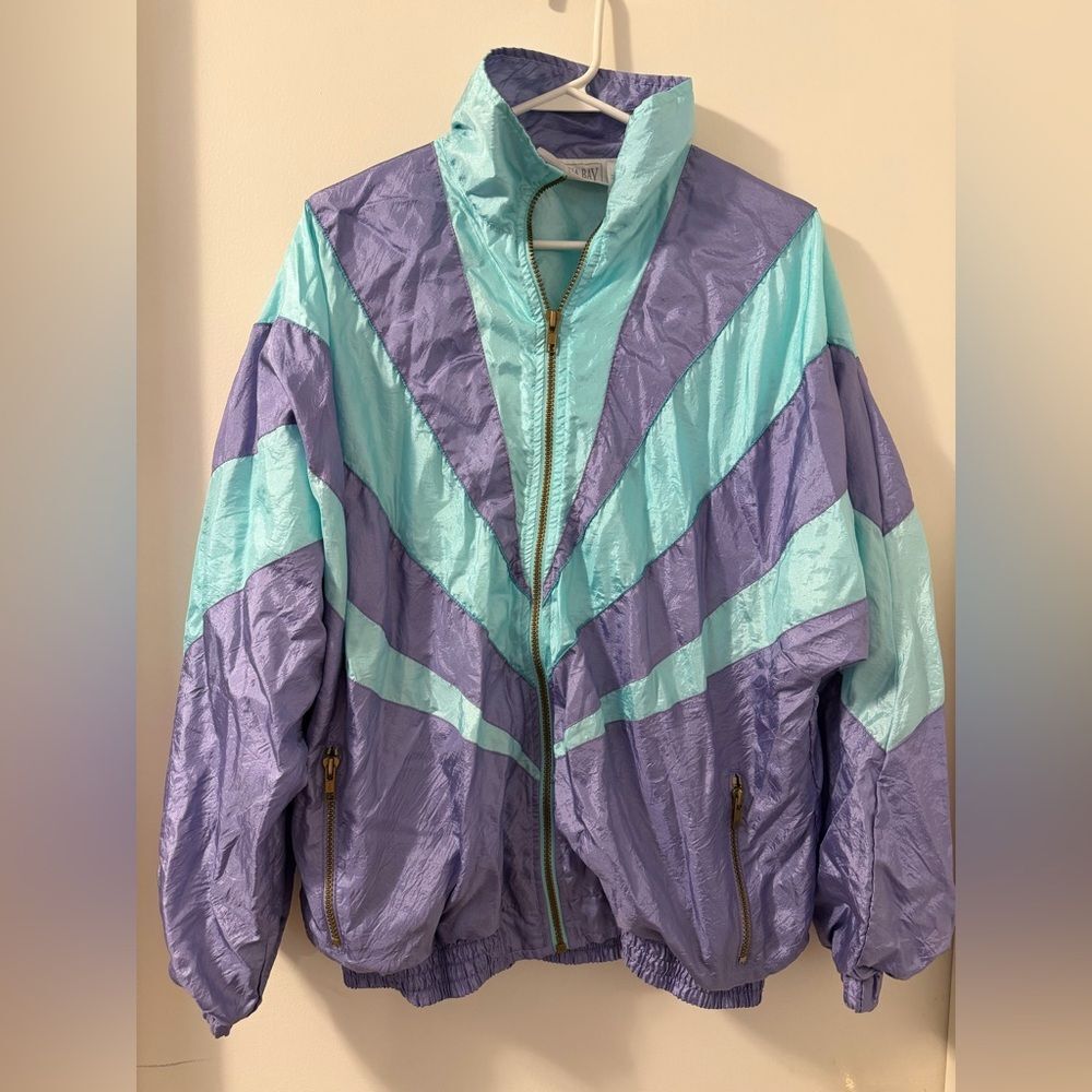 Vintage 80’s 90’s Purple and Teal Windbreaker Gym Teacher Jacket Sz L